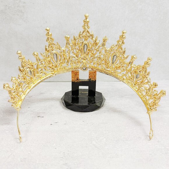 Gold tiara crown, Victorian tiara, gold crystal crown, Royal princess crown main image 7